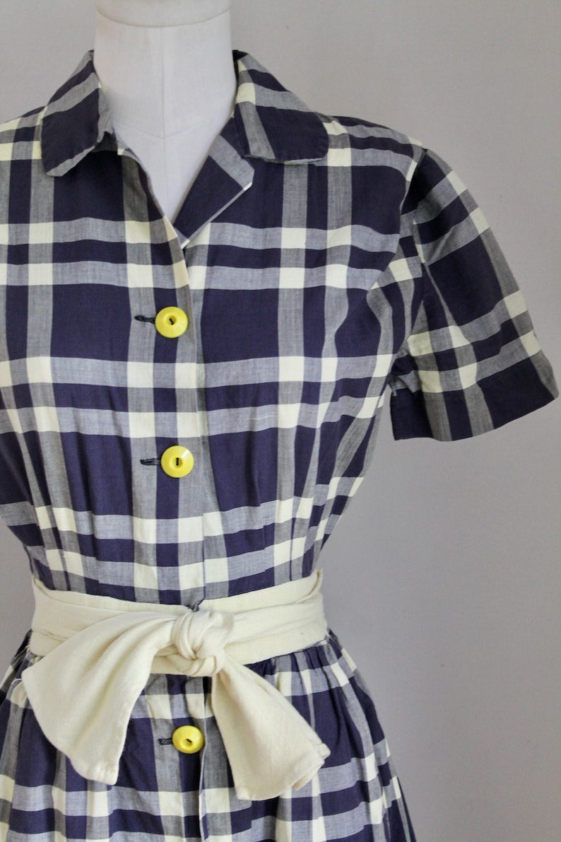 Vintage 1950s Pat Premo Checker Cotton Dress / XXS 22 waist image 3