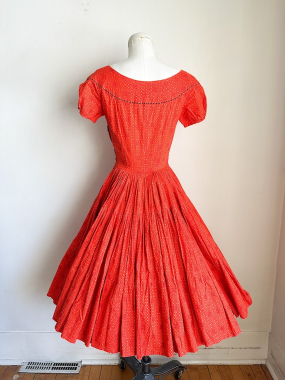 Vintage 1940s Red Patterned Swing Dress / XS - image 8