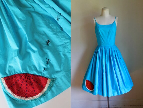 Vintage 1950s Bobbie Brooks Turquoise Watermelon D