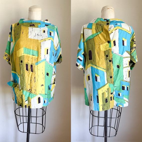 Vintage 1960s Beach Jacket / Novelty Print Top //… - image 1