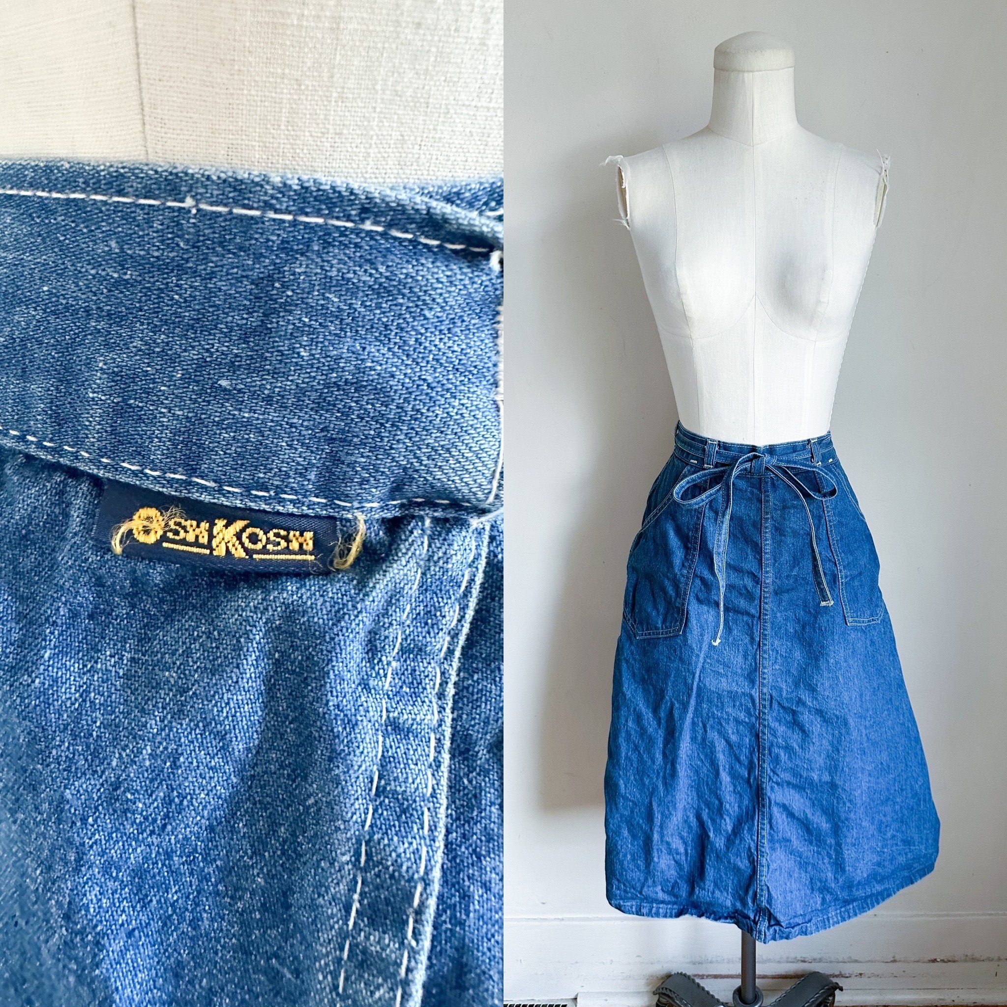 Vintage 1970s Oshkosh Denim Wrap Skirt S Etsy