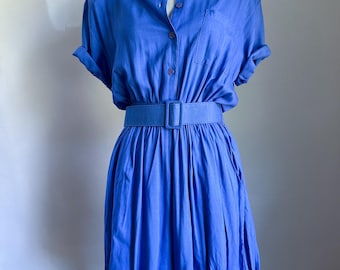 Vintage 1980s Blue Belted Romper / M
