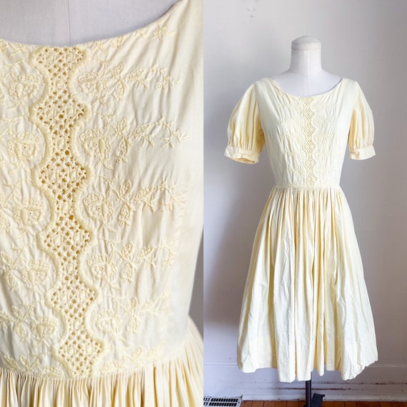 Vintage 1950s Gay Gibson Butter Yellow Cotton Dres