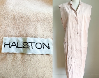 Vintage 1970s Blush Pink Halston Ultra Suede Dress / L-XL