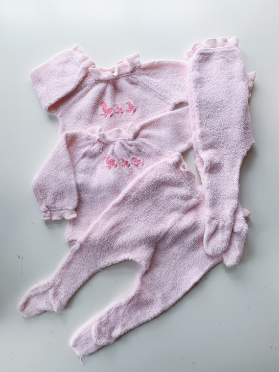 vintage lot of 2 Matching Pink Terry Cloth Pj sets