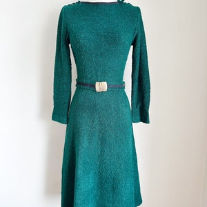 Vintage 1960s Forest Green Boucle Knit Dress / S image 2