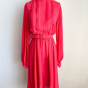 Vintage 1980s Red Sheer Belted Dress / S image 2