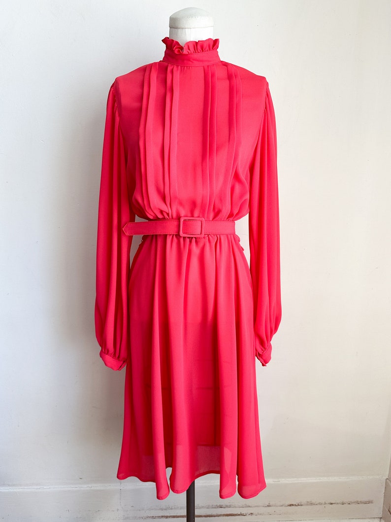 Vintage 1980s Red Sheer Belted Dress / S image 2