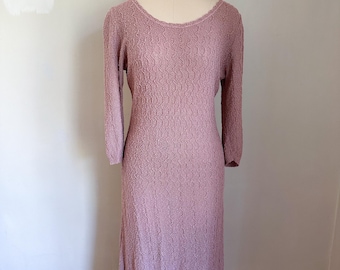 Vintage 1950s Mauve Pink Sweater Dress / L