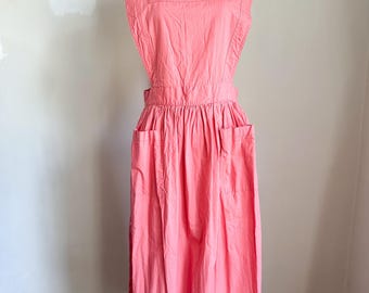 Vintage 1950s Pink Nurse Uniform Apron Dress / M