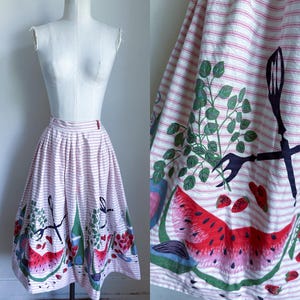 Vintage 1950s Fruit Salad Watermelon Novelty Print Skirt / 28&quot;
