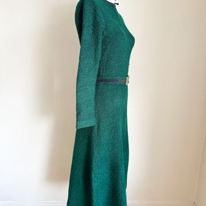 Vintage 1960s Forest Green Boucle Knit Dress / S image 5