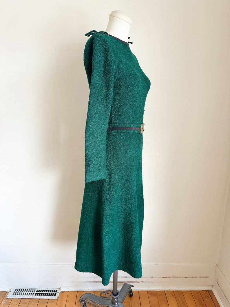 Vintage 1960s Forest Green Boucle Knit Dress / S image 5