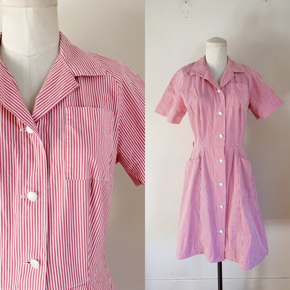 vintage 1940s Candy Striper Nurse Uniform Dress /