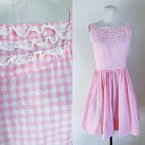 Vintage 1950s Kleid aus rosa Vichykaro / XS