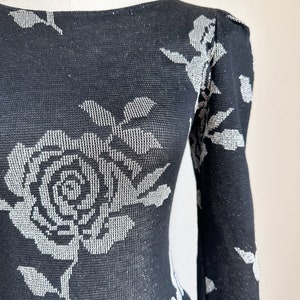 Vintage 1980s Silver Lurex Rose Sweater Dress / XS-S image 3
