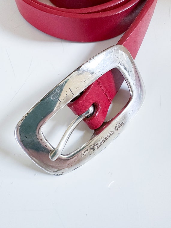 Vintage 2000s Y2K Red Leather Belt / 31"-35" belt - image 5