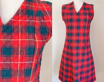 50% OFF...last call // Vintage 1960s Plaid Quilted Dress / S