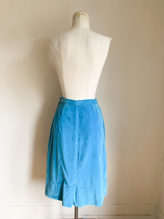 Vintage 1960s Turquoise Velvet Pencil Skirt / XS - image 7