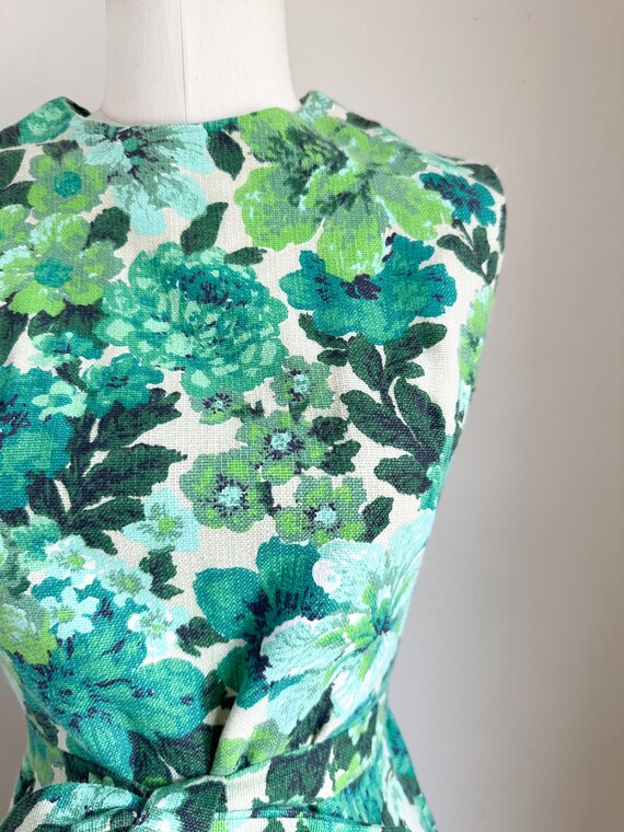 Vintage 1960s Green Floral Shift Dress / XXS - image 3