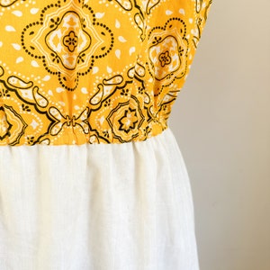 Vintage 1960s Yellow Bandanna Print Shift Dress / M-L image 4