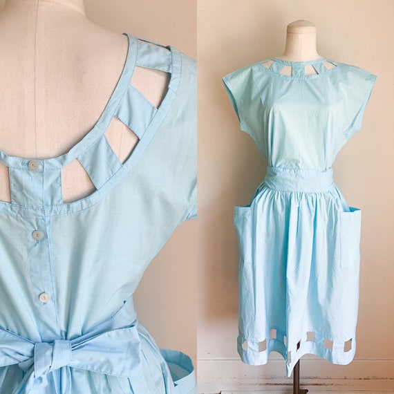 Vintage 1980s Sky Blue Cut Out Dress / S - image 1