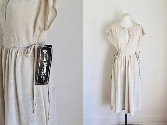 Vintage 1970s Young Edwardian Tan Knit Dress / S (