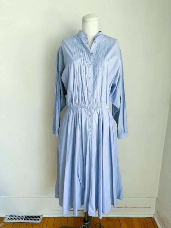 Vintage 1980s Chambray Shirt Dress / M - image 2
