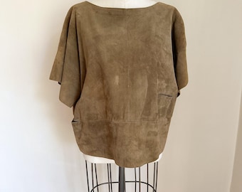 Vintage 1970s Suede Top with waist slits / M