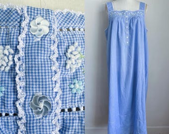 Camisón vintage de cuadros vichy azules de los años 90 / M