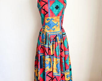 Vestido arcoíris estilo suroeste vintage de los años 80 / Talla S-M