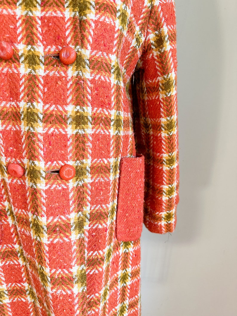 Vintage 1960s Orange Plaid Tweed Coat / XS image 4