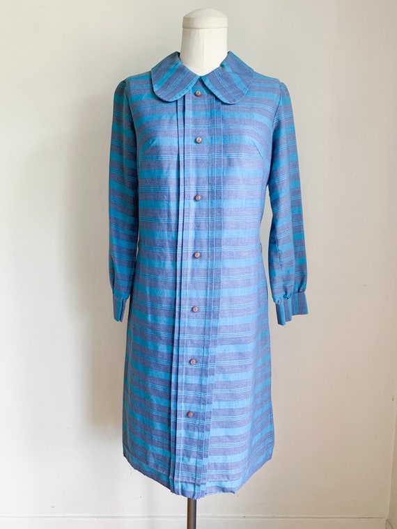 Vintage 1960s Blue Striped Day Dress / S - image 2