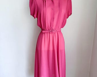 Vintage 1980s Jonathan Martin Sheer Coral Day Dress / XS