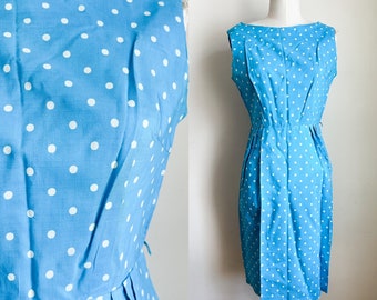 Vintage 1960s Turquoise Polka Dot Wiggle Dress / XS