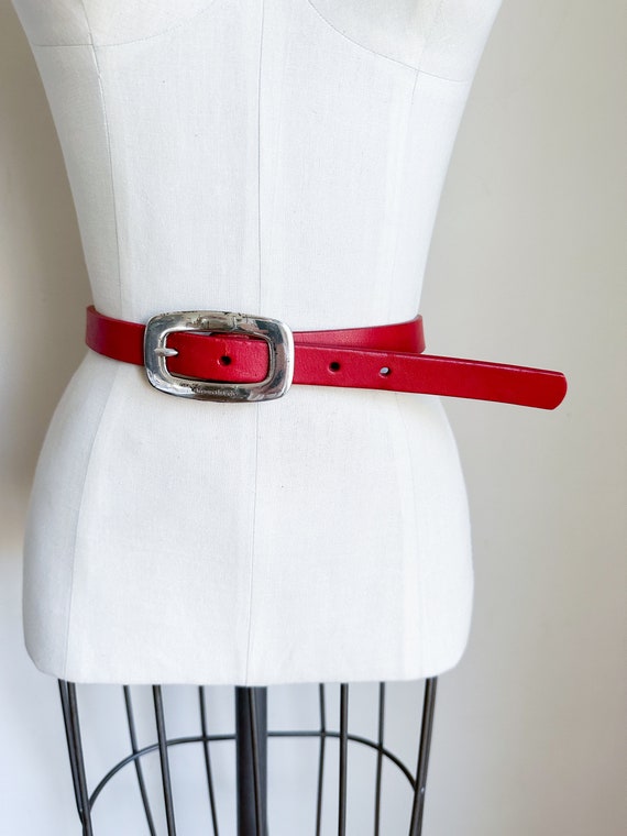 Vintage 2000s Y2K Red Leather Belt / 31"-35" belt - image 1