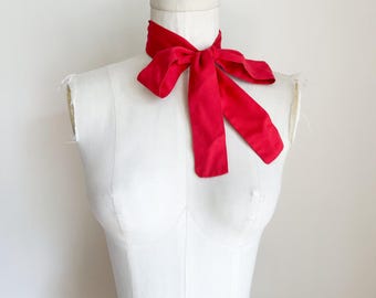 Vintage Red Cotton Ascot Tie / Sash / Scarf