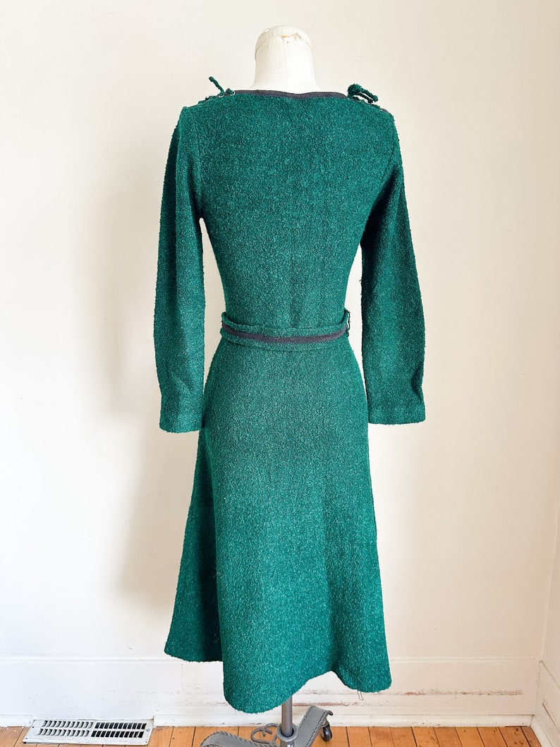 Vintage 1960s Forest Green Boucle Knit Dress / S image 7