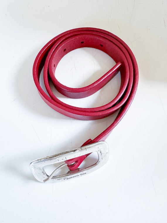 Vintage 2000s Y2K Red Leather Belt / 31"-35" belt - image 6