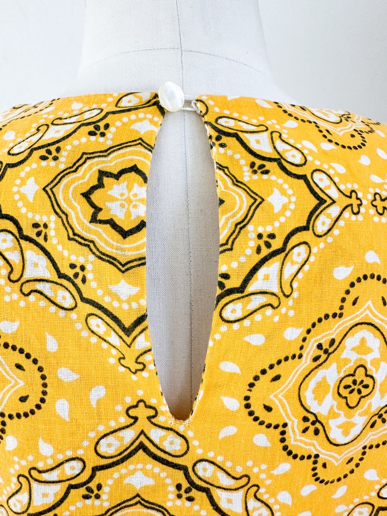 Vintage 1960s Yellow Bandanna Print Shift Dress / M-L image 8