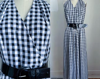 Combi-pantalon vichy ceinturée vintage des années 1990 / S