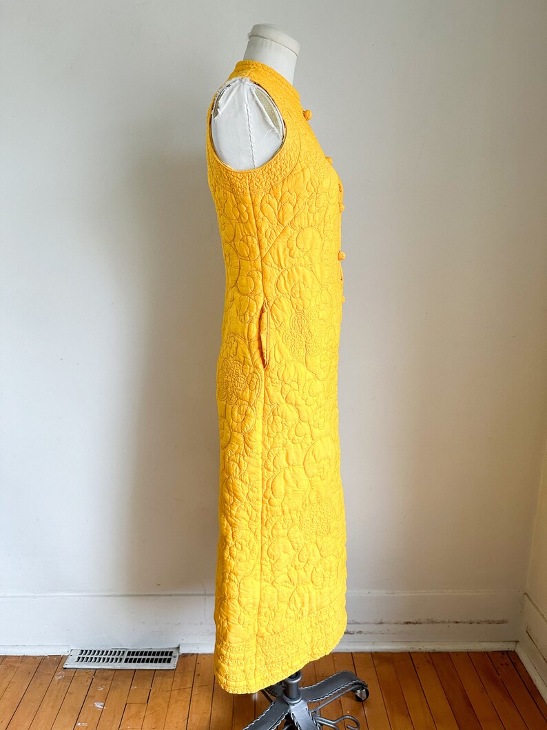 Vintage 1960s Marigold Quilted Silk Blend Dress / XS image 7