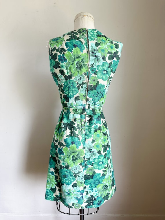 Vintage 1960s Green Floral Shift Dress / XXS - image 7