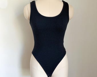 Vintage 1990s Black Ribbed Bodysuit / S