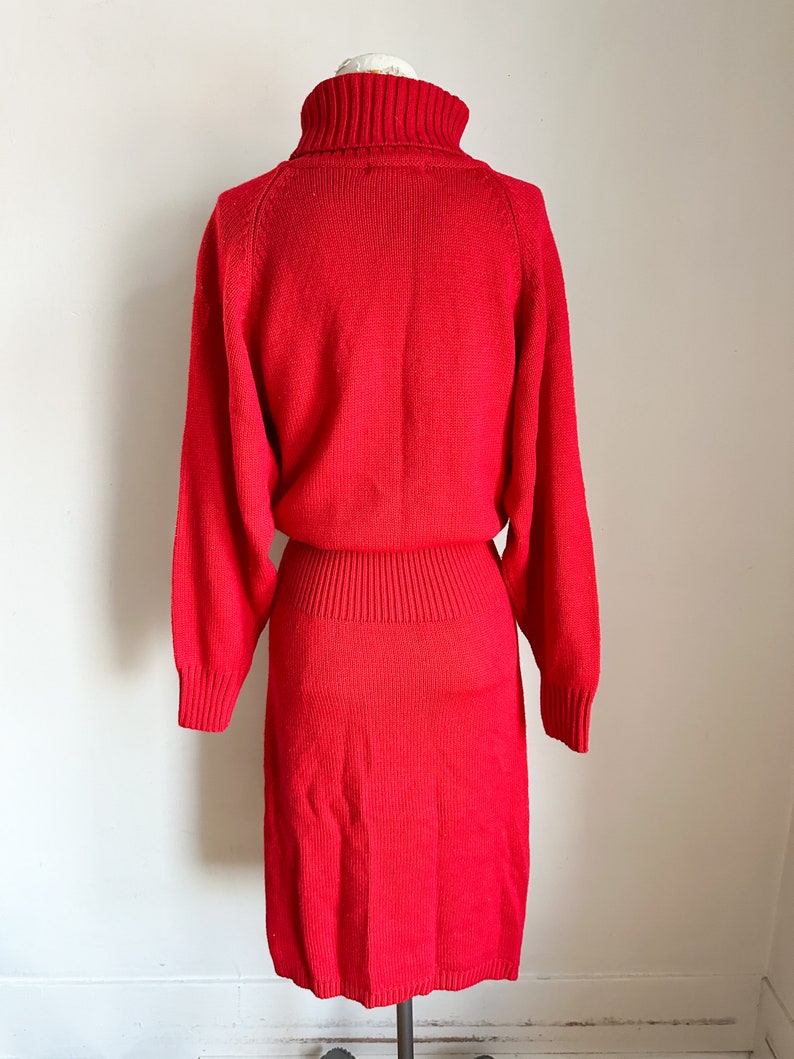 Vintage 1990s Red Turtleneck Sweater Dress / L image 8