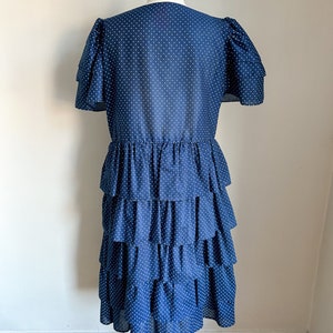 Vintage 1970s Navy & White Polka Dotted Dress / M image 7