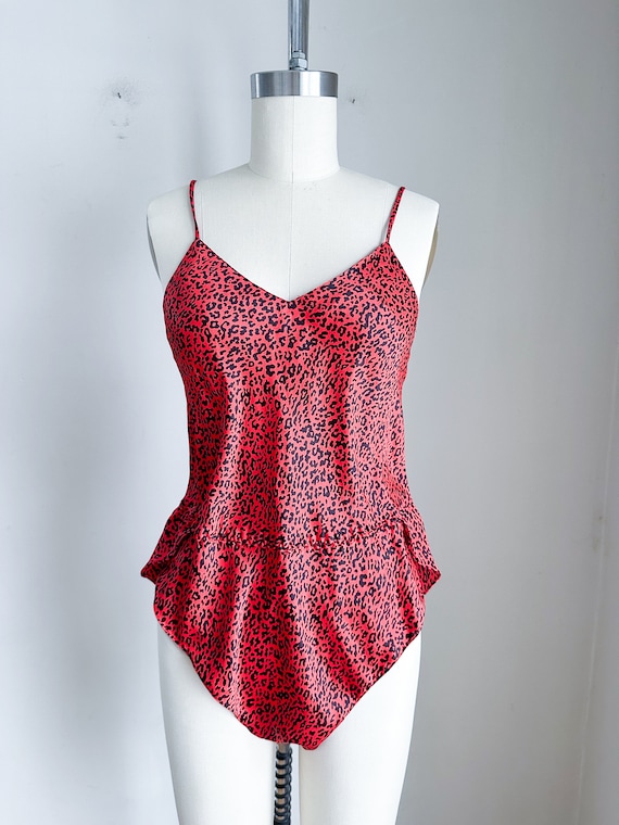 Vintage Red Leopard Print Silk Teddy / XS-S - image 2