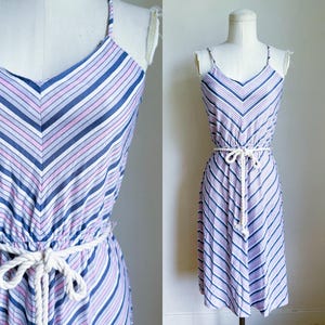 Vintage 1970s Chevron Striped Sundress / XXS-XS