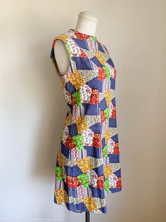 Vintage 1970s Calico Patchwork Print Dress / M - image 5
