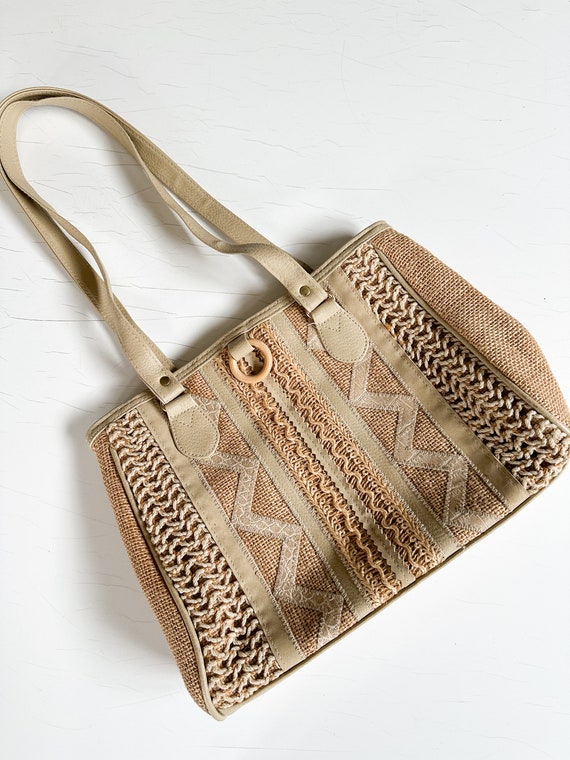 Vintage 1980s Woven and Faux Leather Bag